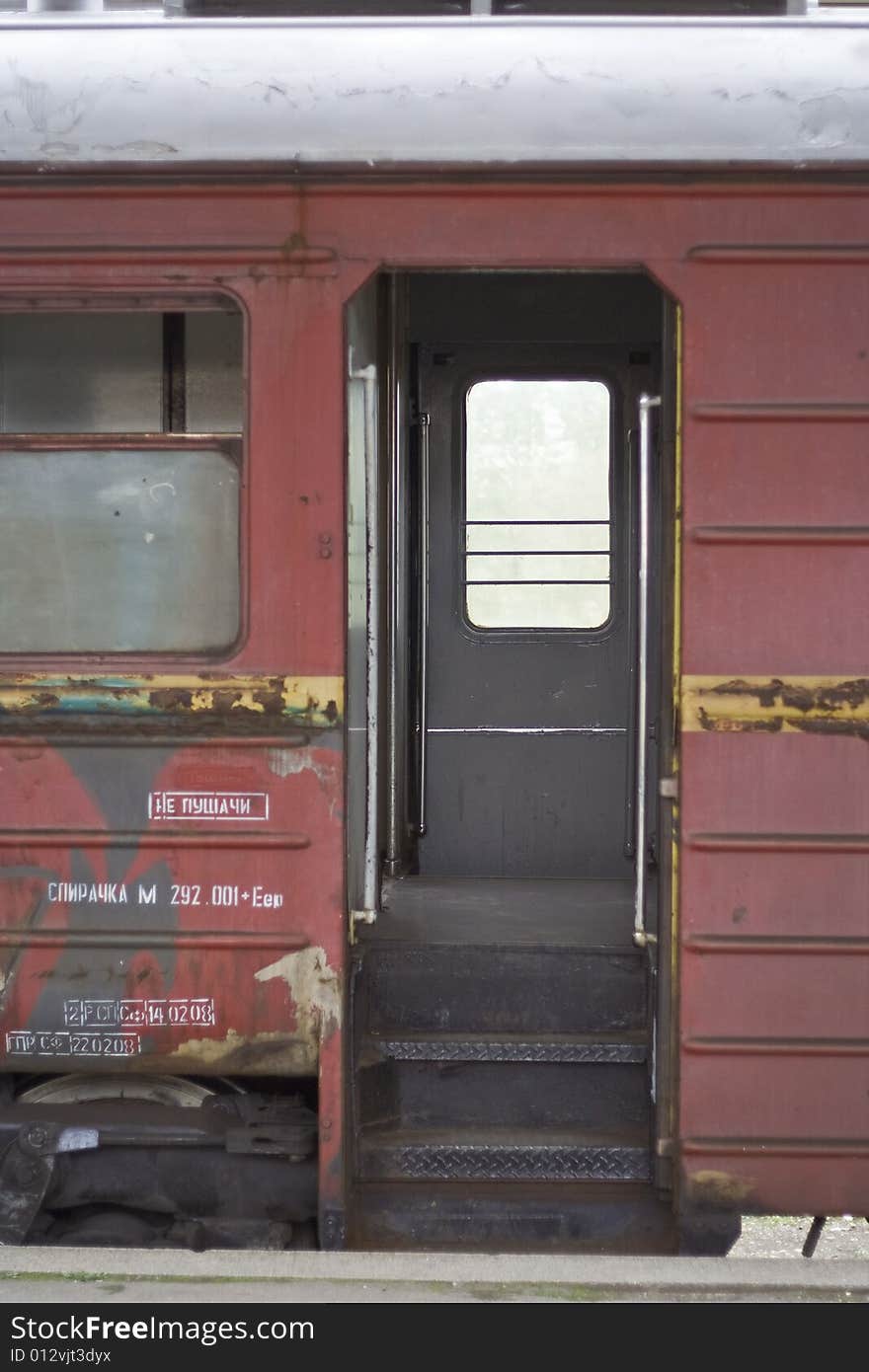 Open side door of an old train. Open side door of an old train