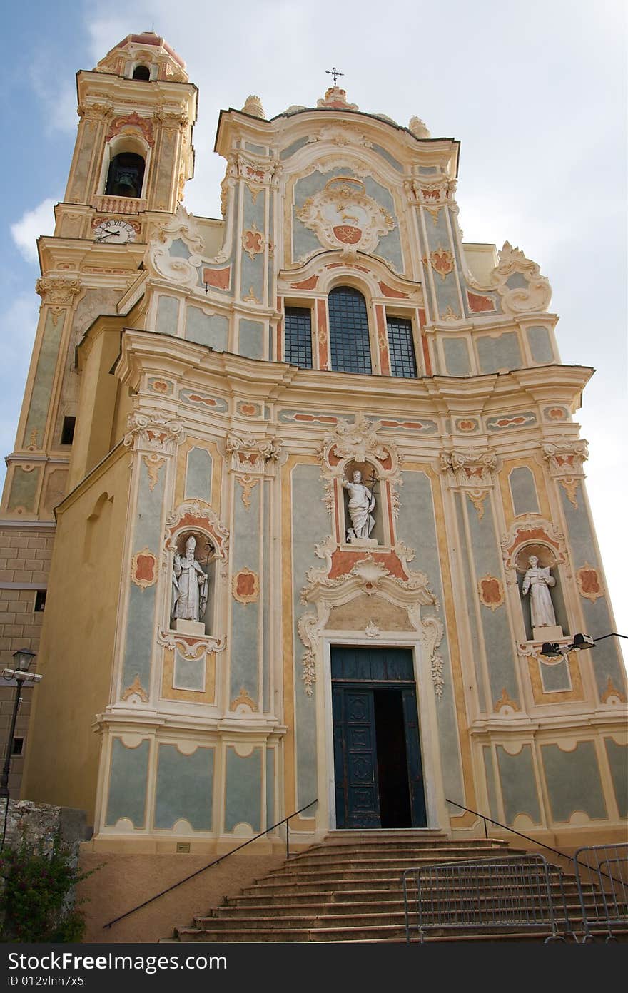 The facade of the baroque cathedral in Cervo, Liguria. The facade of the baroque cathedral in Cervo, Liguria