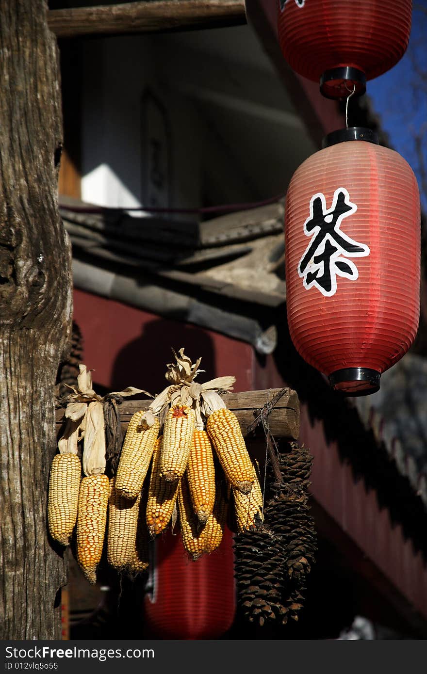 Drying corn star hanging on the door