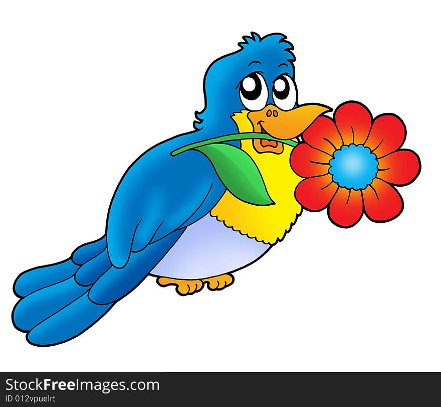 Blue bird with flower