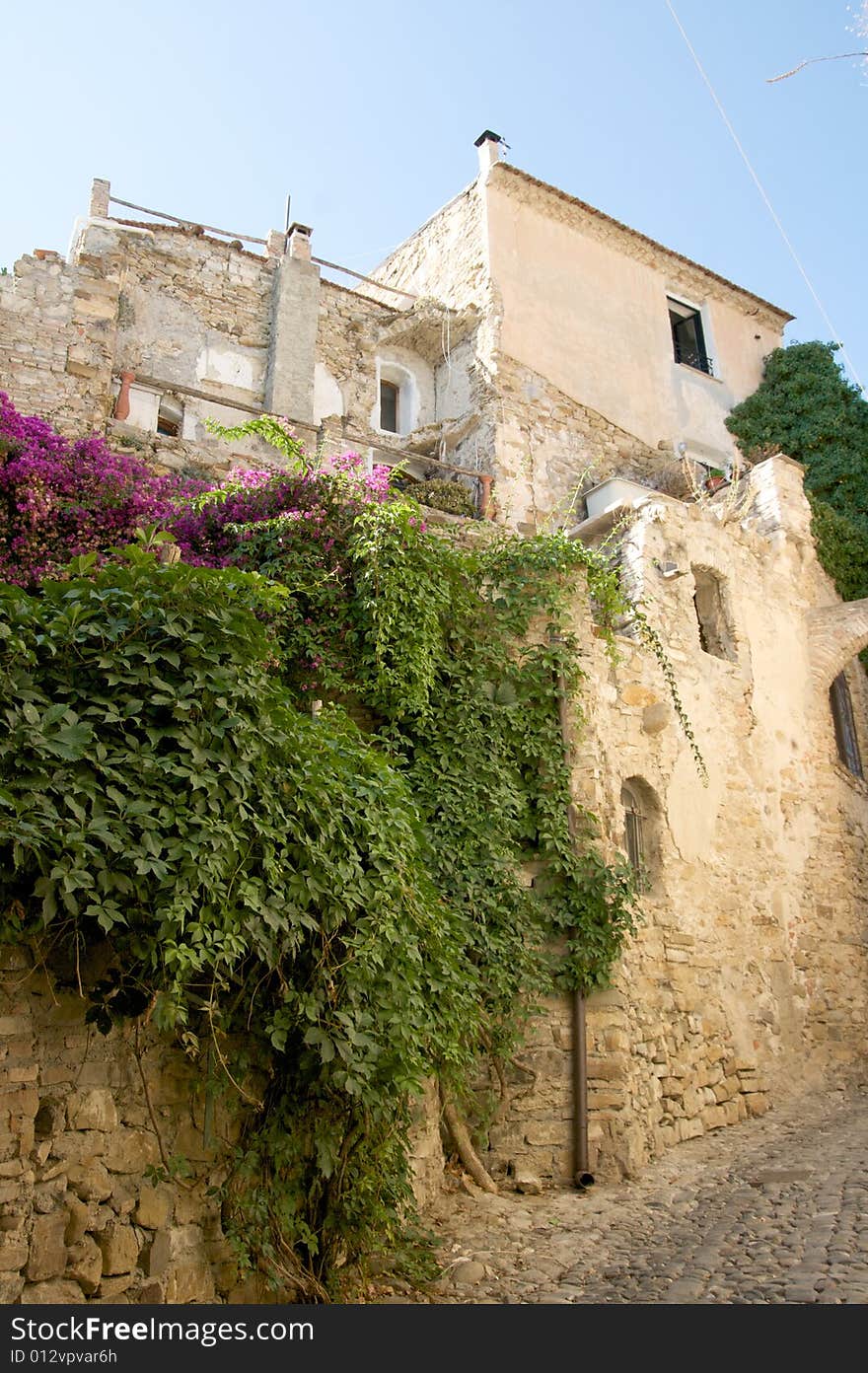 An alley of Old Bussana, near Sanremo (Liguria) in Italy. The village was devasted by an earthquake the 23th of february 1887. An alley of Old Bussana, near Sanremo (Liguria) in Italy. The village was devasted by an earthquake the 23th of february 1887.