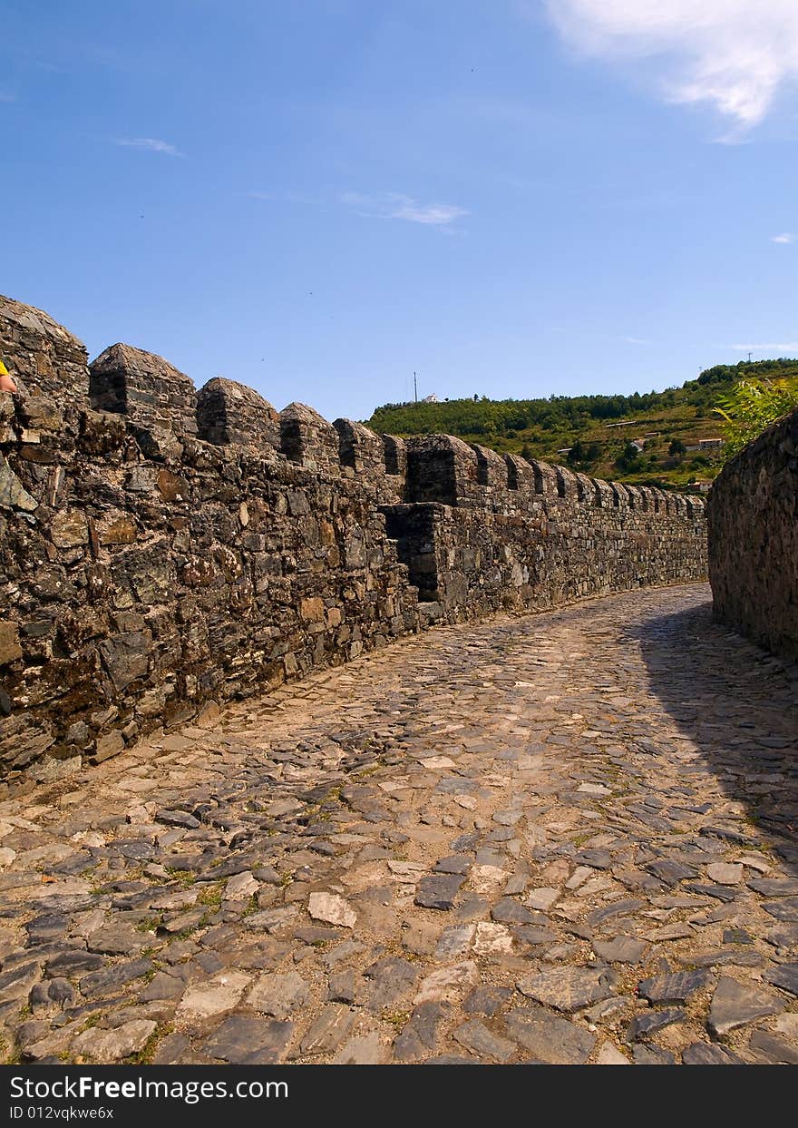 The battlement of the Portugal castle in Braganca taken in the late noon