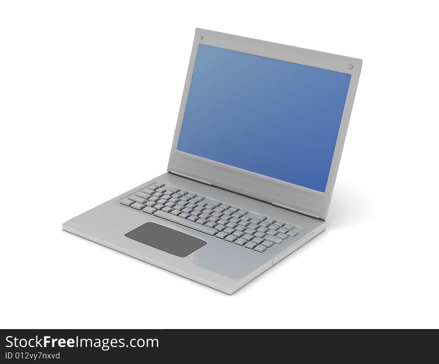 Laptop with blue screen on white background