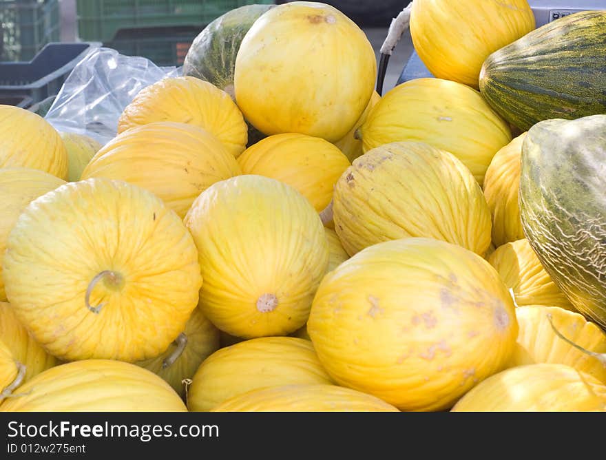 Yellows melons close up