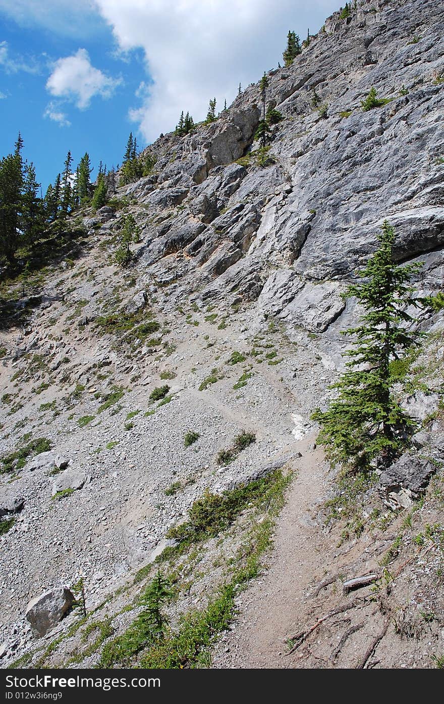 Hiking in rocky mountains