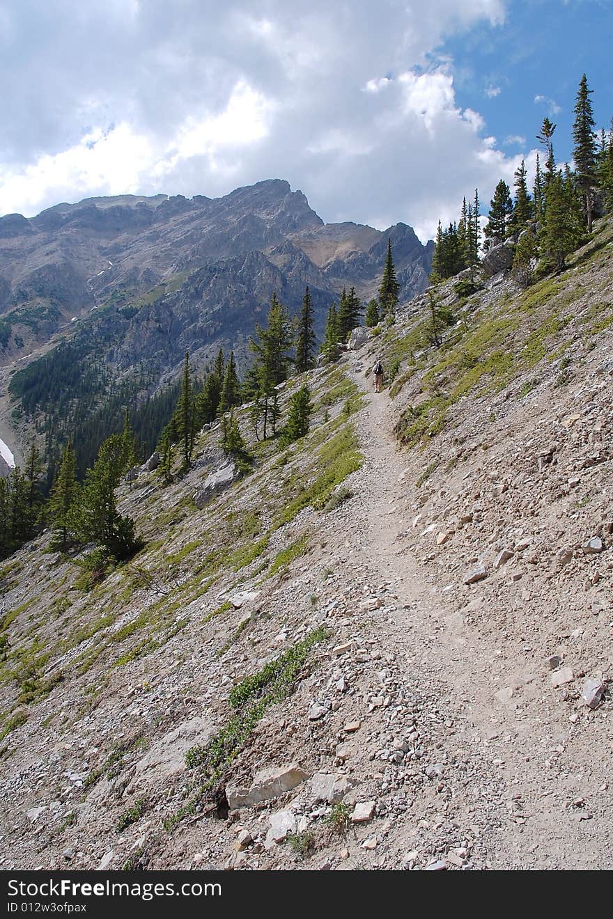 Hiking trail in rocky mountains