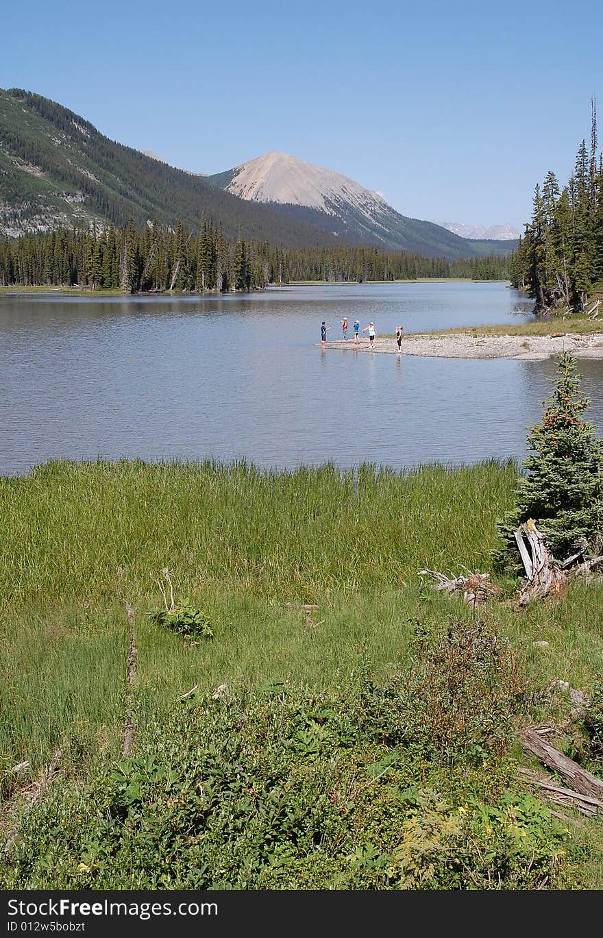 Mountains, lake and grassland