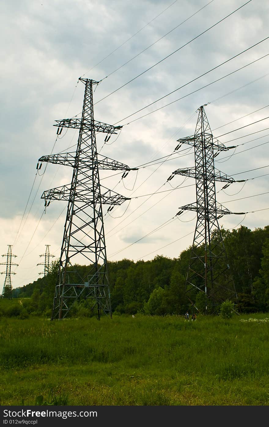 High-tension transmission line towers