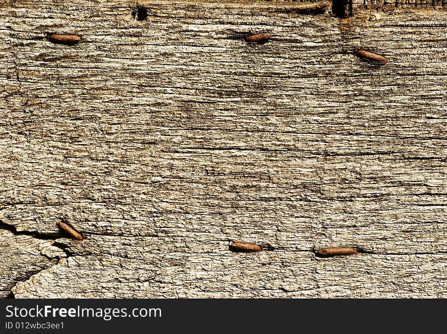 Ancient wood texture with nails