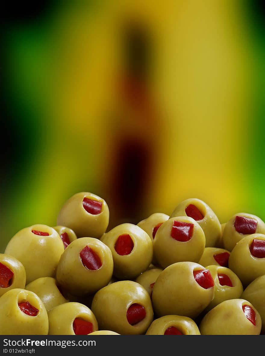 Green olives, close-up.