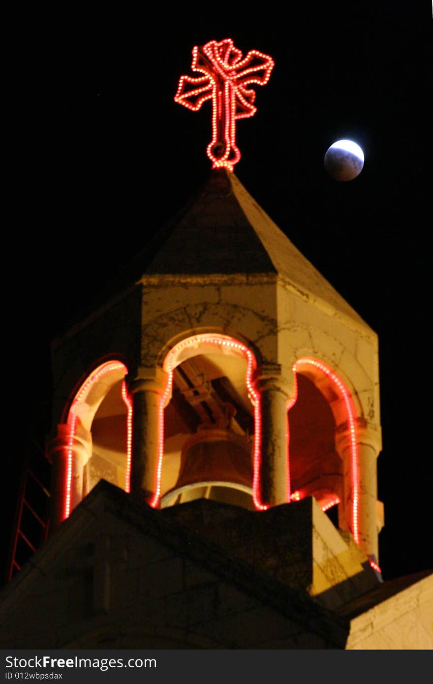 Lunar Behind Nativity Church in Bethlehem