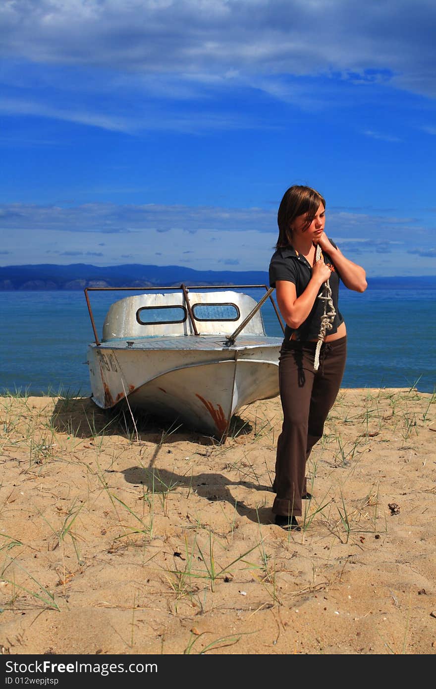 Barge hauler on the beach. Barge hauler on the beach