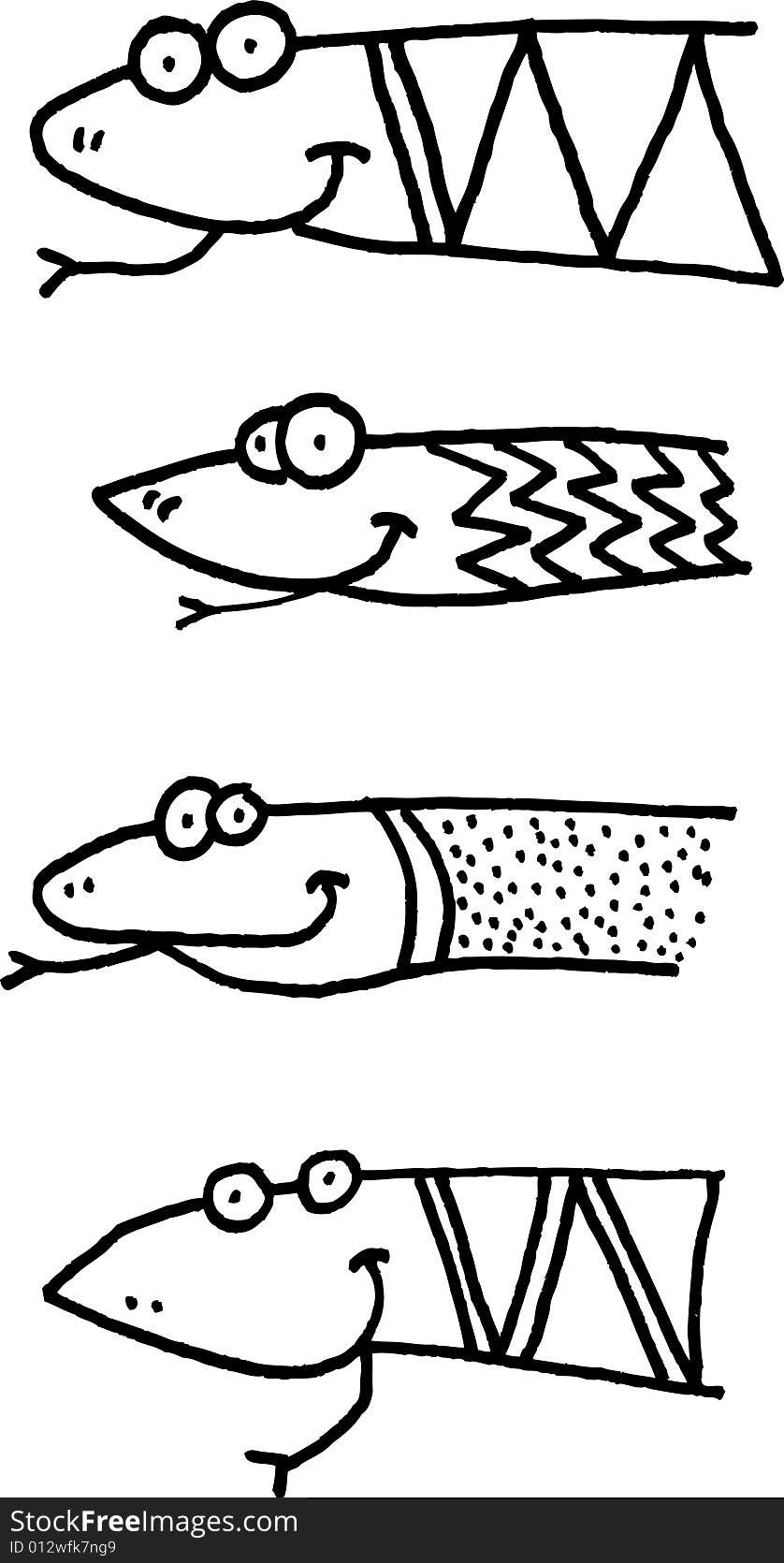 Four snakes heads on white background.  image