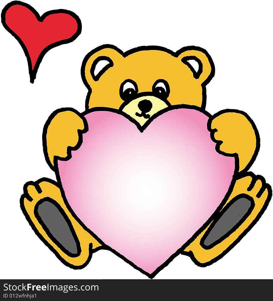 Teddy bear with heart on white background. vector image. profession of love