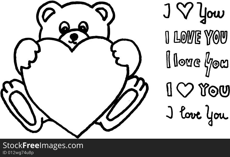 Teddy bear with heart i love you on white background.  image. profession of love