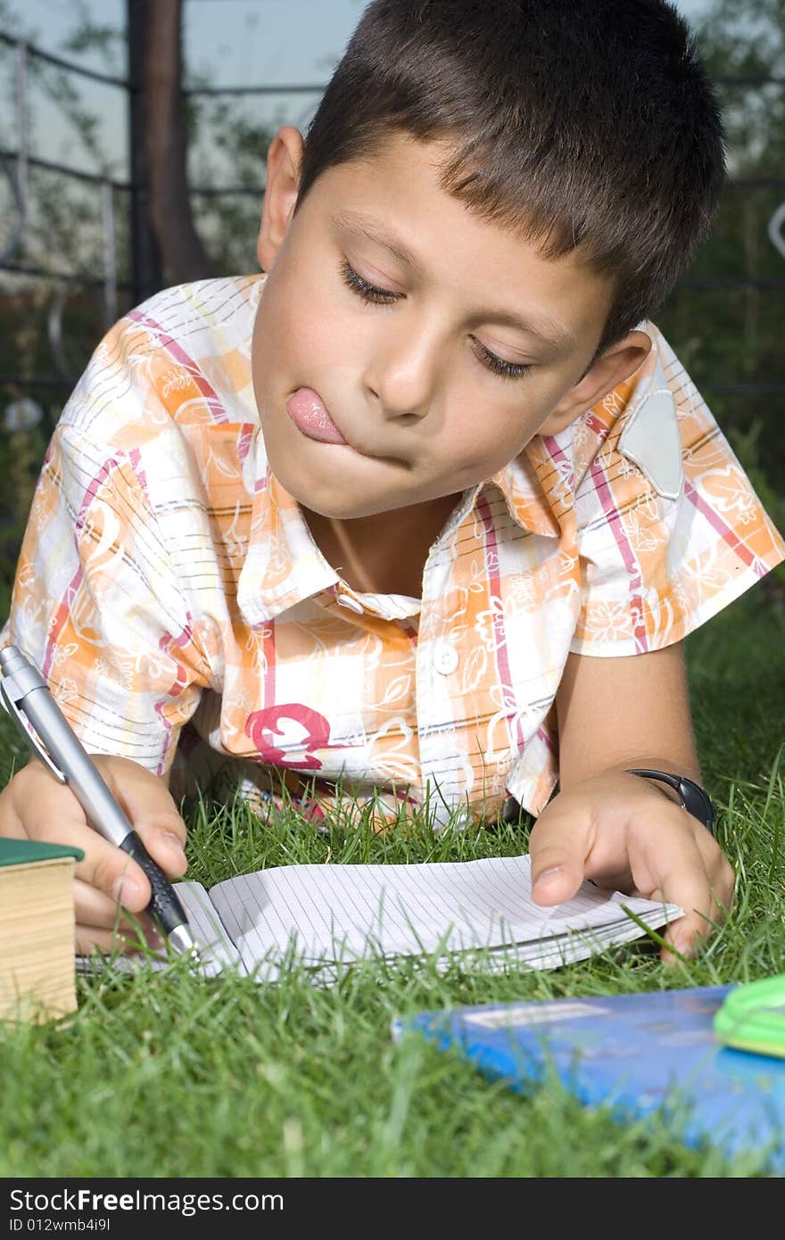 Boy doing home work