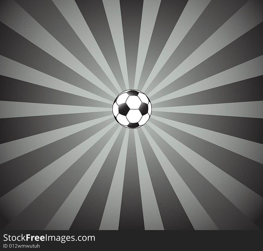 Illustration of background with football and black and white sunburst. Illustration of background with football and black and white sunburst