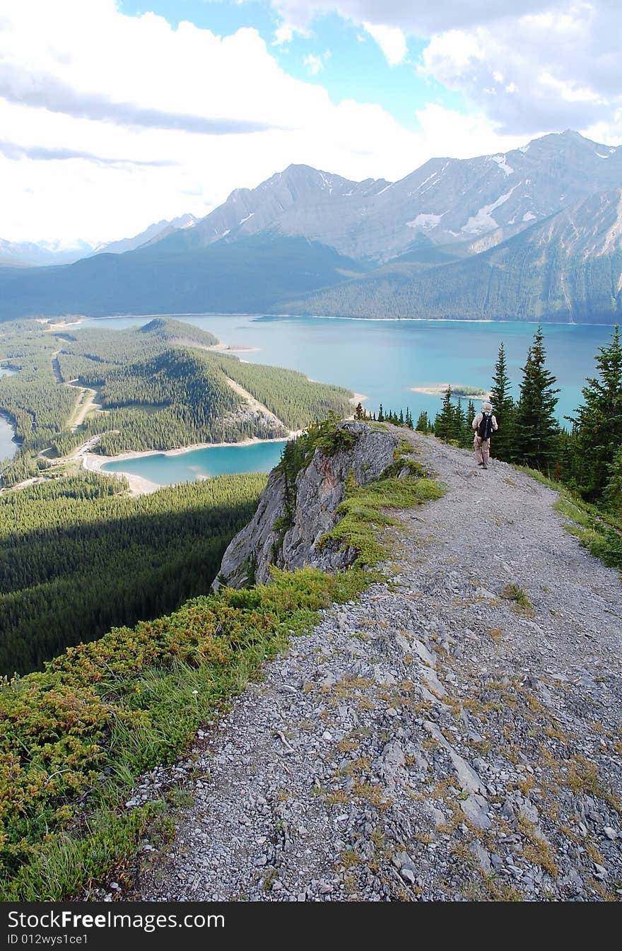 Hiking trail on mountain indefatigable, kananaskis, alberta, canada