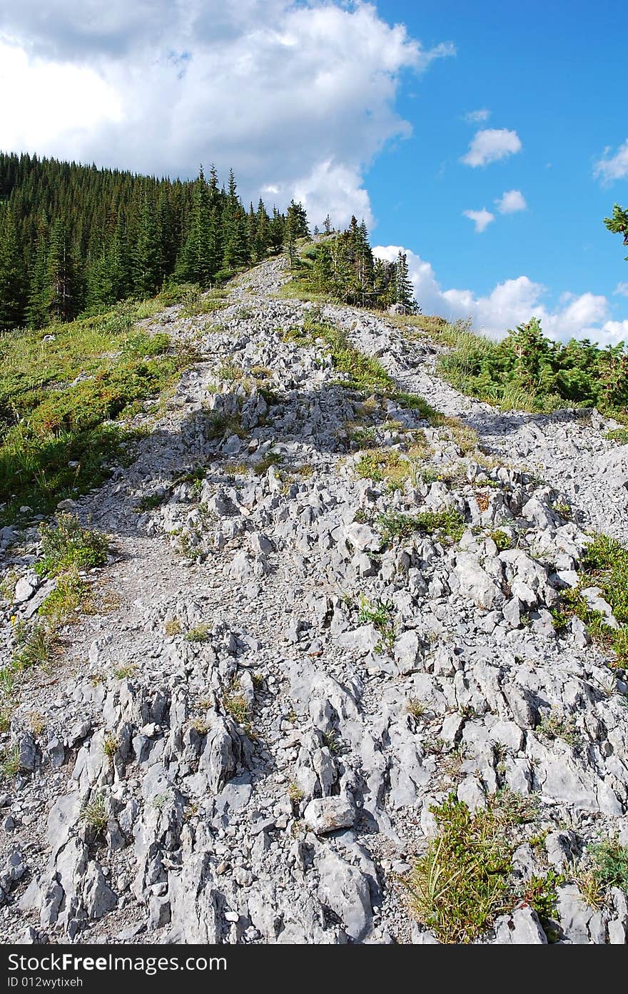 Hiking trail on mountain indefatigable, kananaskis, alberta, canada. Hiking trail on mountain indefatigable, kananaskis, alberta, canada