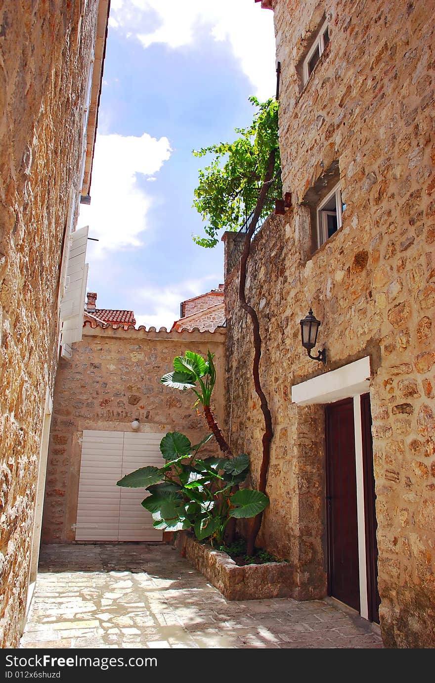 Old stone houses exterior in Budva, Montenegro. Old stone houses exterior in Budva, Montenegro