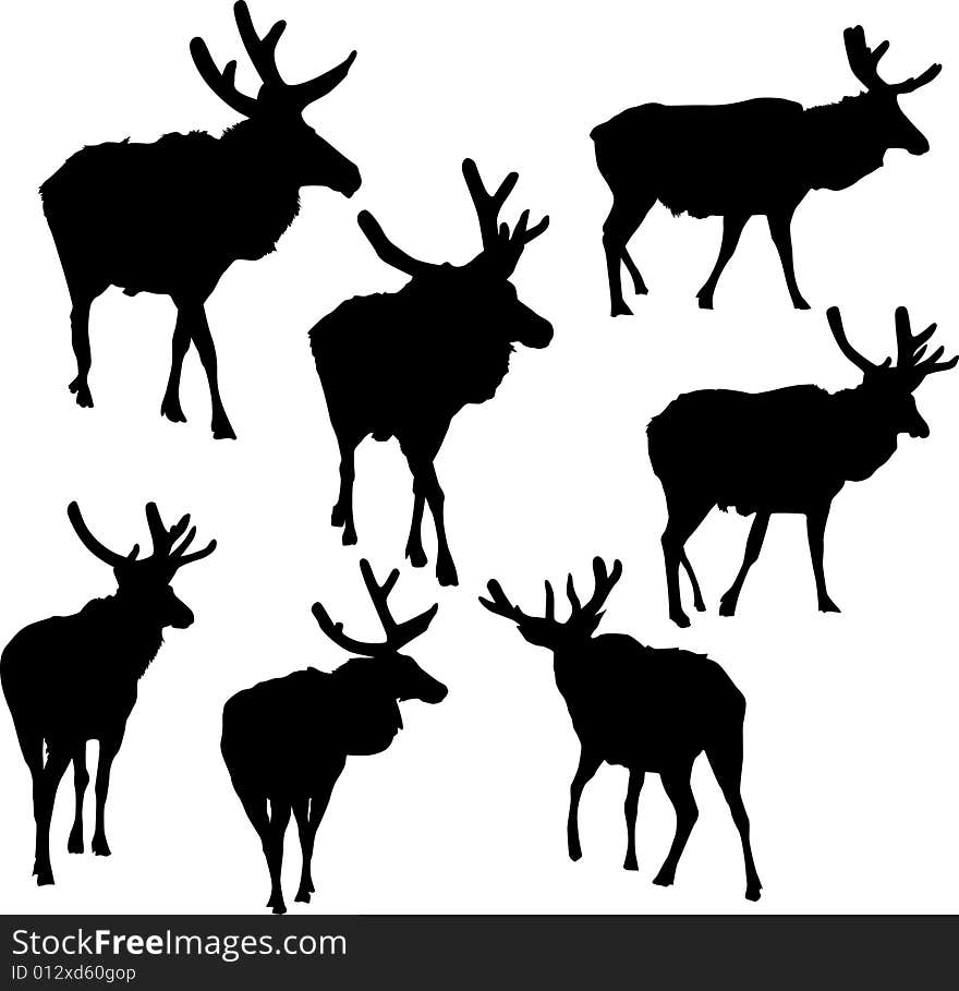 Illustration with deer silhouettes isolated on white background. Illustration with deer silhouettes isolated on white background