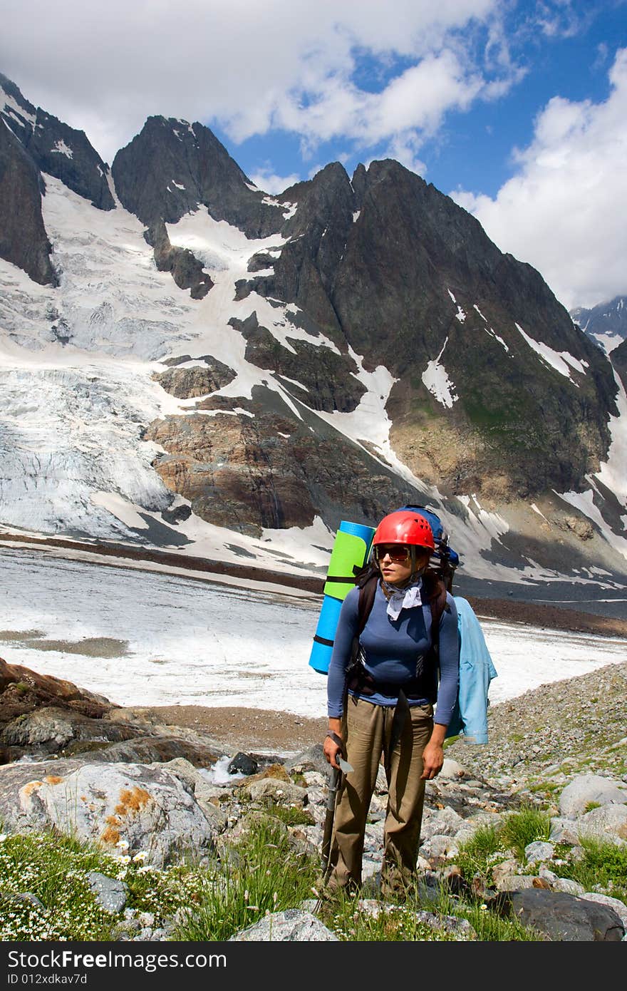 Traveller woman in mountains