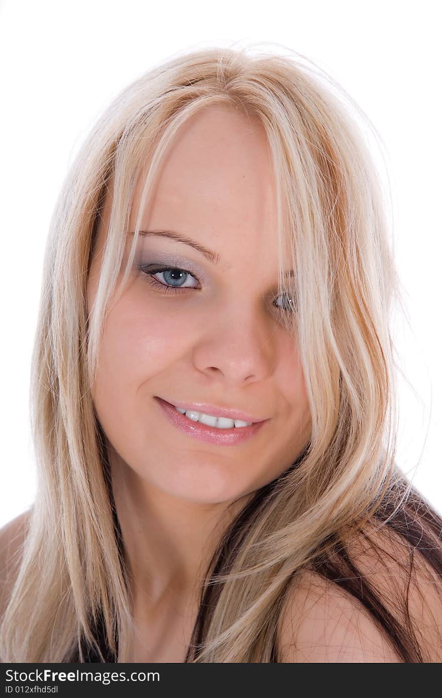 Portrait of the girl with blue eyes on white