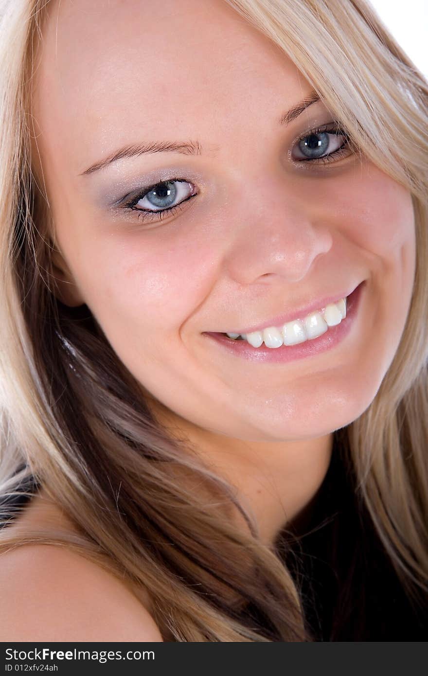 Portrait of the girl with blue eyes on white