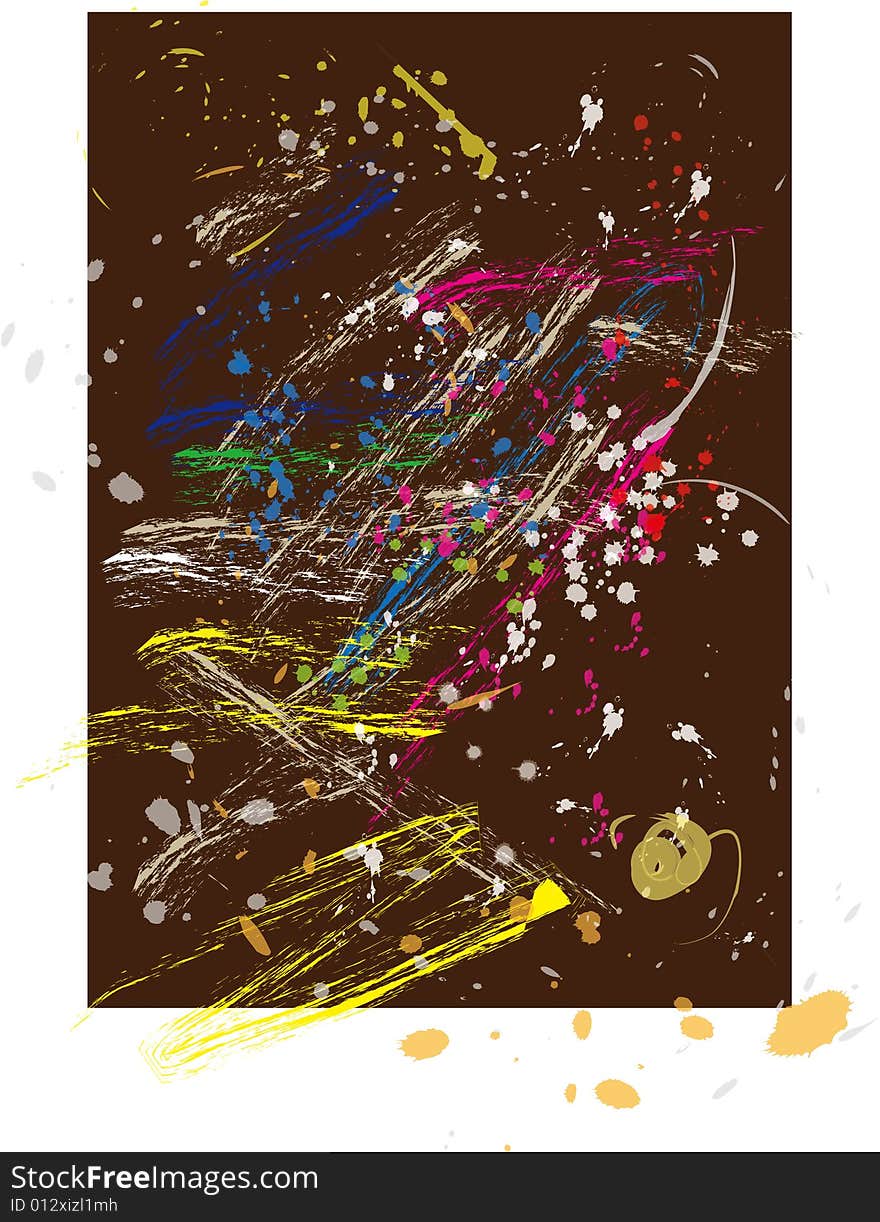 Colorful  ink splats on brown background. Colorful  ink splats on brown background