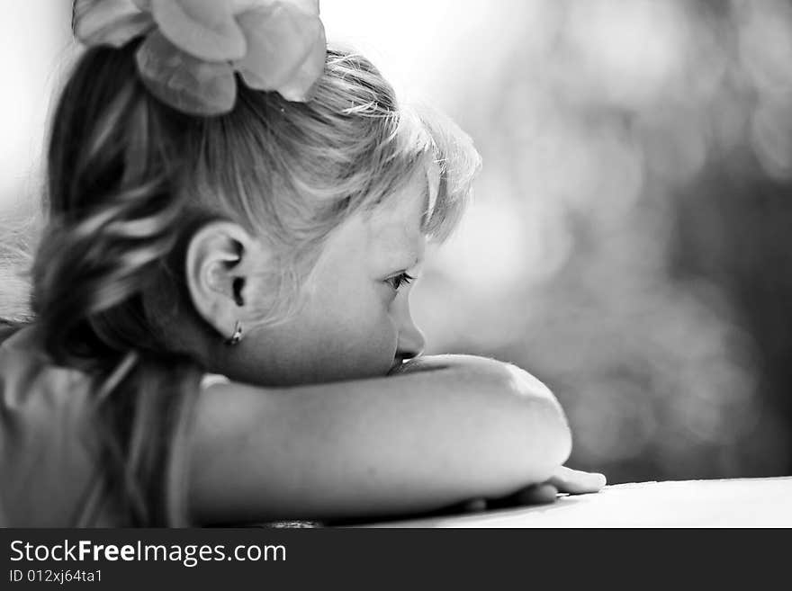 Black and white portrait of nice girl. Outdoor. Black and white portrait of nice girl. Outdoor.