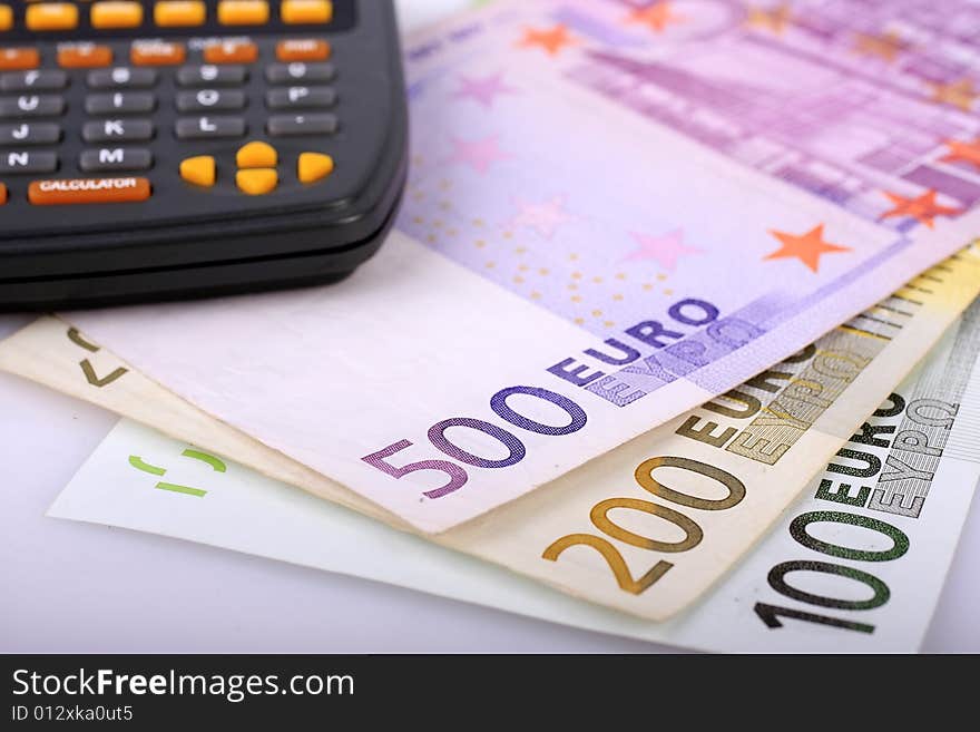 European banknotes with a calculator. European banknotes with a calculator.