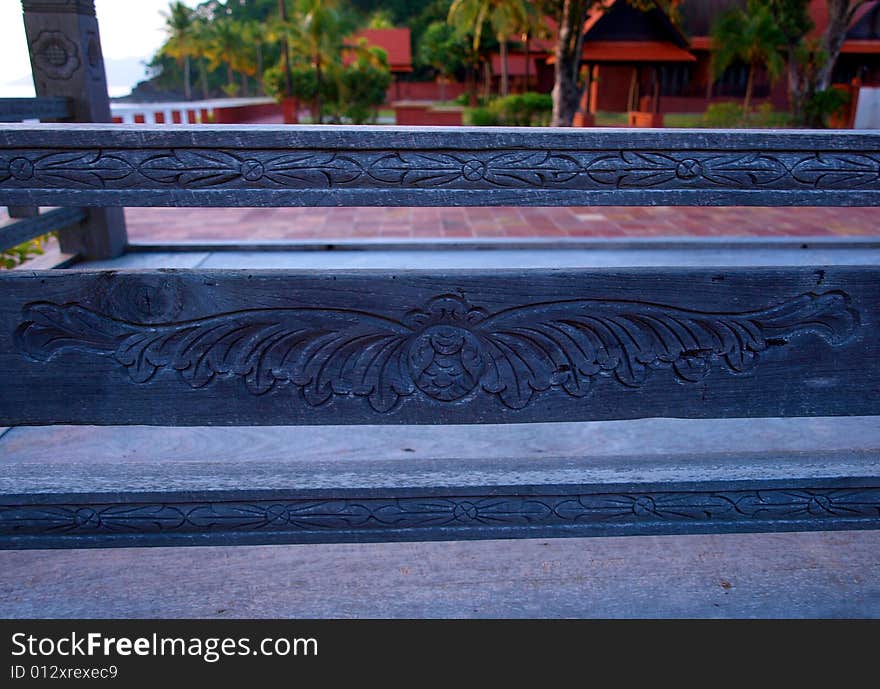 Intricate Wood carving detail on beach platform. Intricate Wood carving detail on beach platform