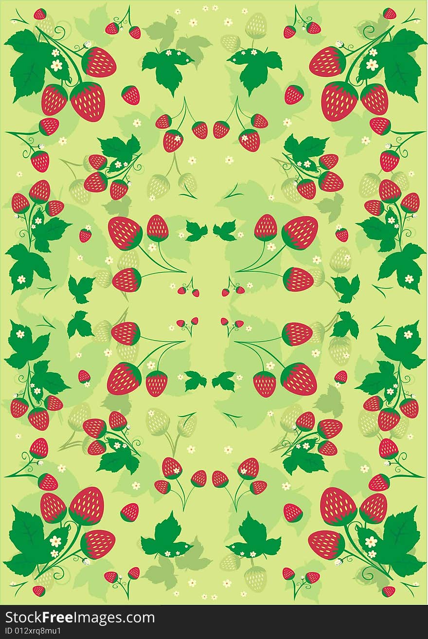 Bright background with leaves and strawberries. Bright background with leaves and strawberries