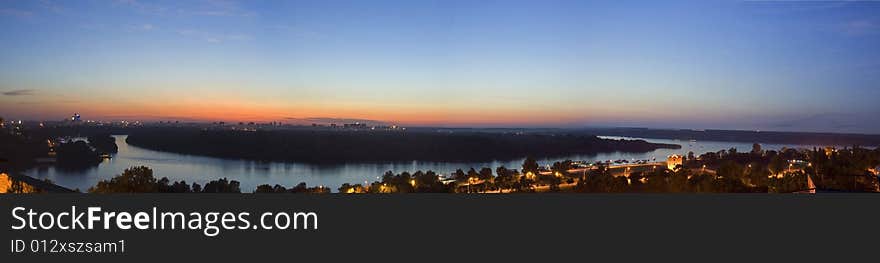 Sunset panorama of Belgrade from top of fortress.