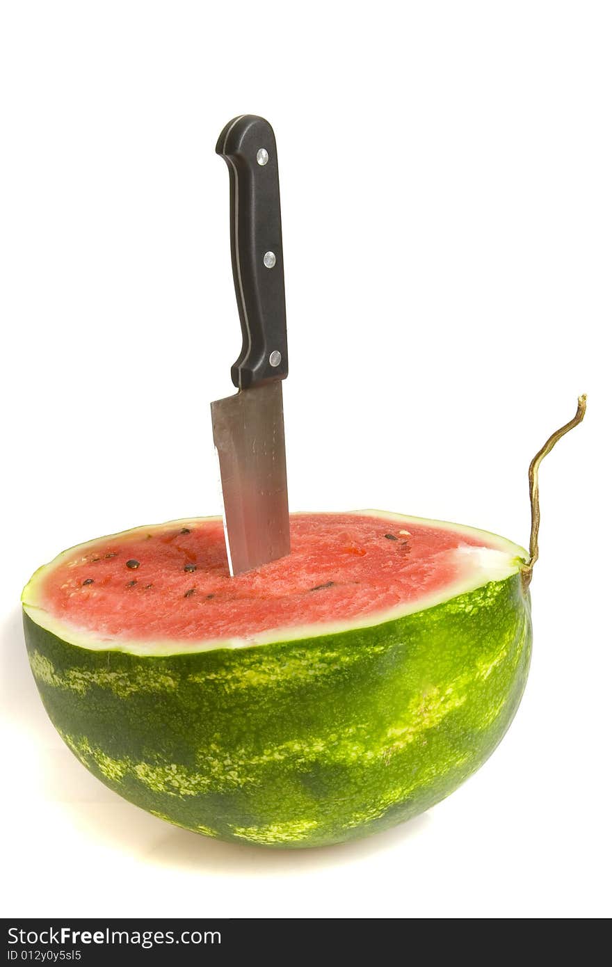 Half Of Juicy Watermelon With Knife