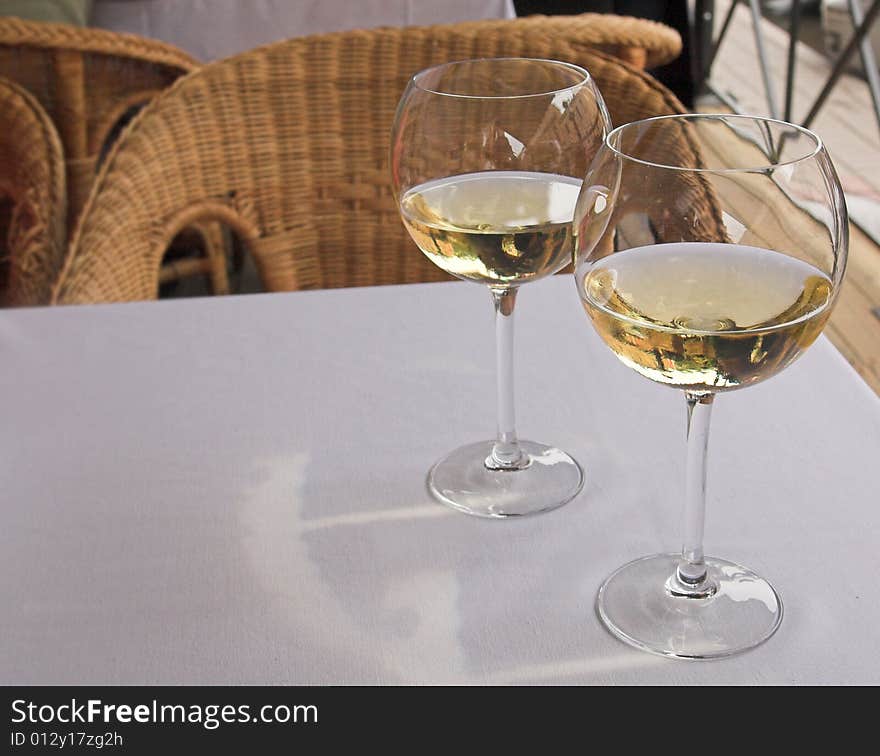 White wine on a table. White wine on a table