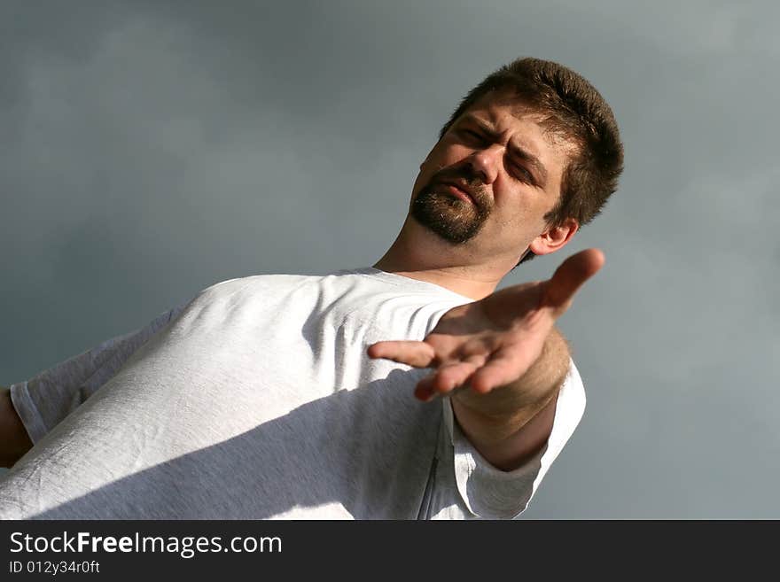 A man offering some help or support. A man offering some help or support