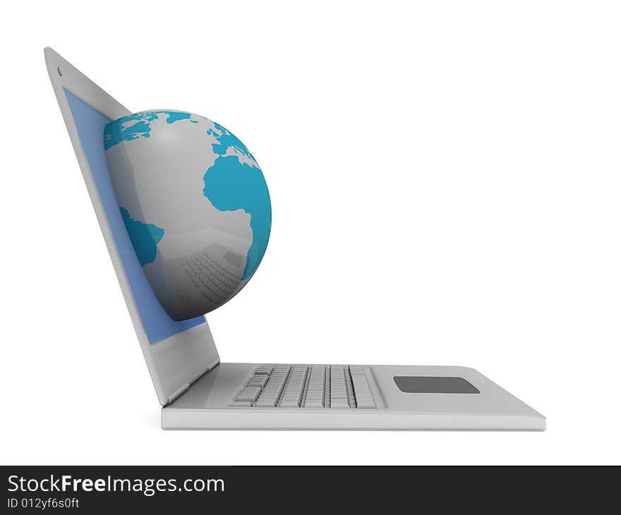 Laptop with world on white background. Laptop with world on white background