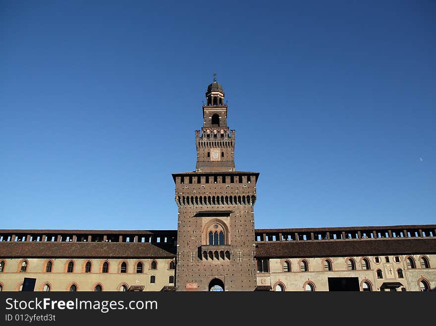 One of the towers of Castello Sforzesco in Milan, Italy