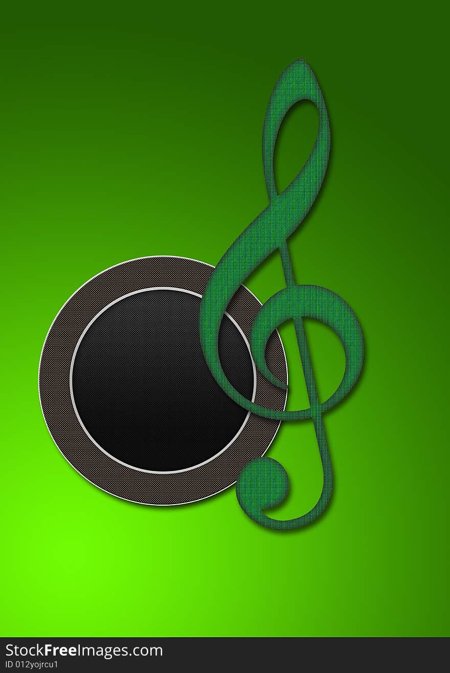 Illustration of speaker doom with music note in green background