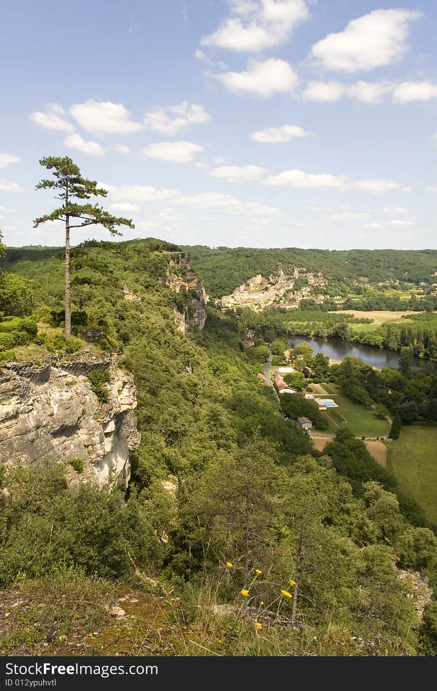 View over fields and the River Dordogne in France. View over fields and the River Dordogne in France