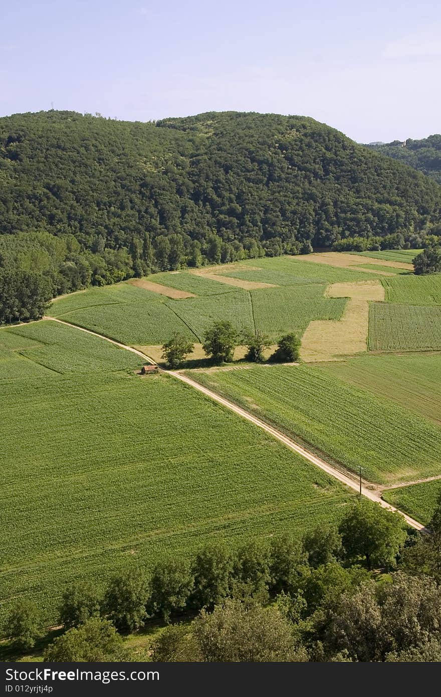 View over the fields of the Dordogne countryside