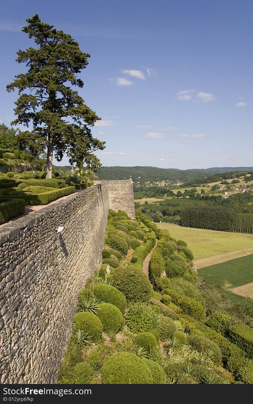 Looking along the wall at Marqueyssac Gardens in the Dordogne, France