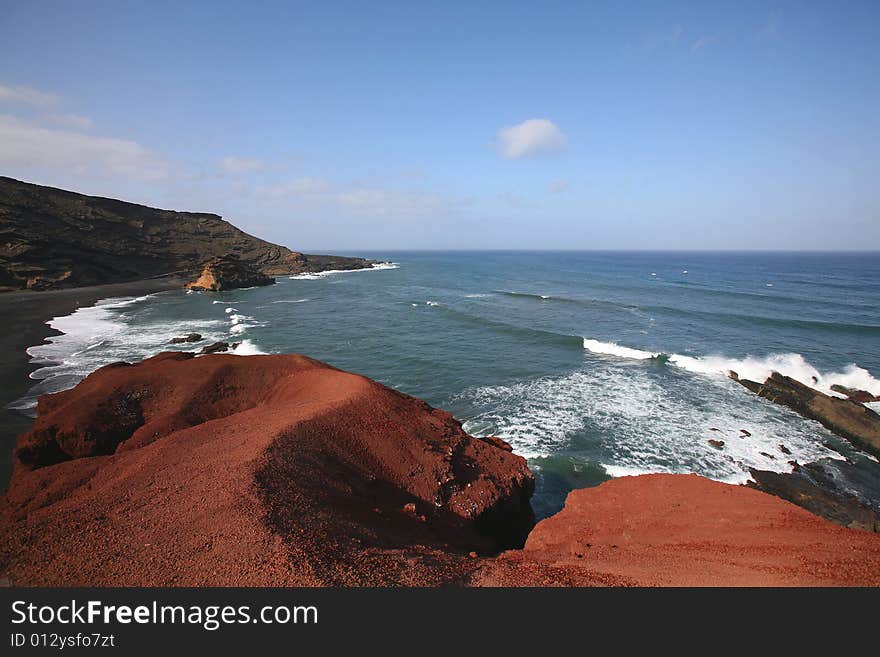 Romantic bay with boats on Lanzarote Island