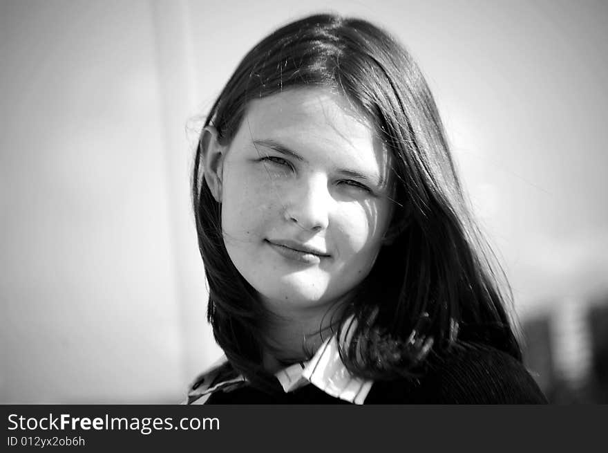 Close-up of a girl looking at camera. Close-up of a girl looking at camera