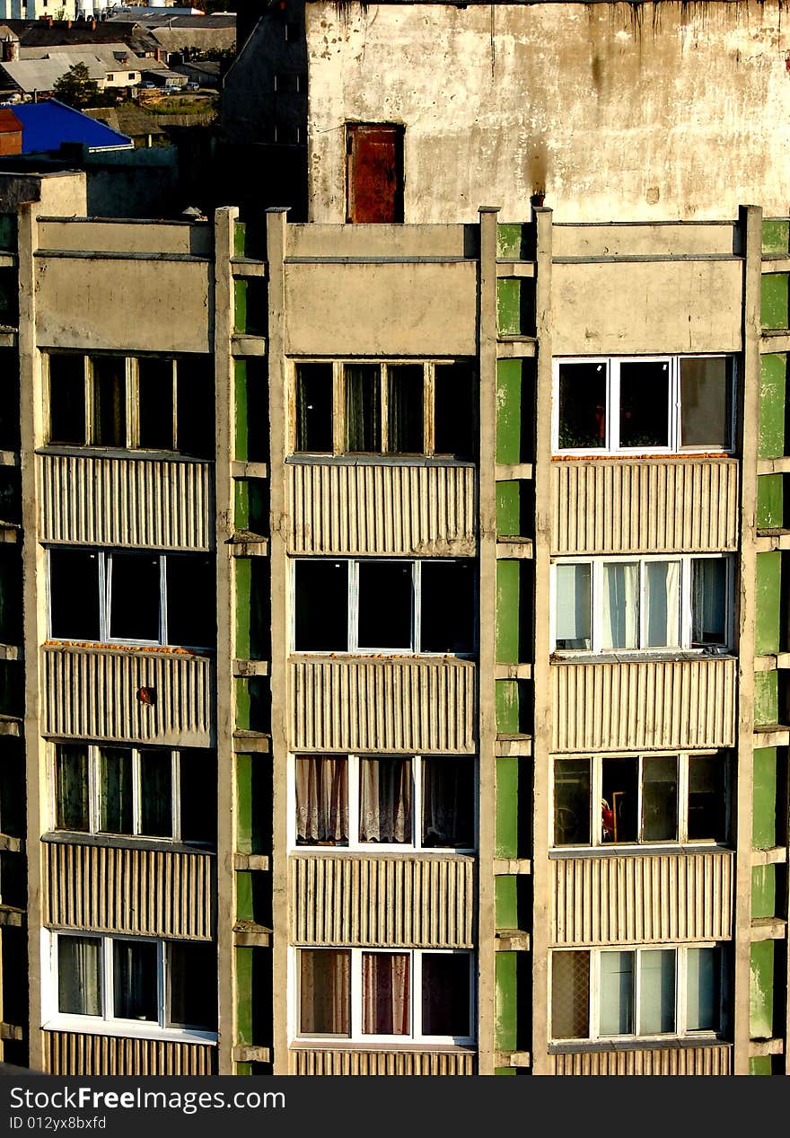 Old Communist Apartment Block detail and roof.