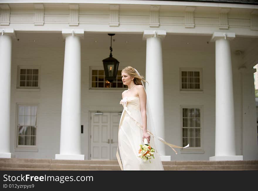 Bride with hair and gown flowing