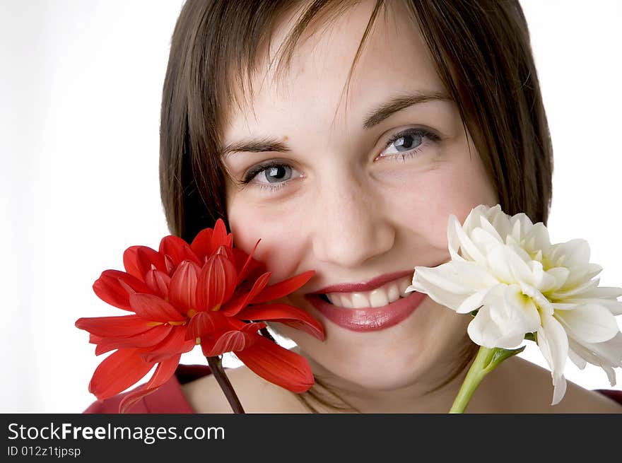 Teenager with Toothy Smile and flowers