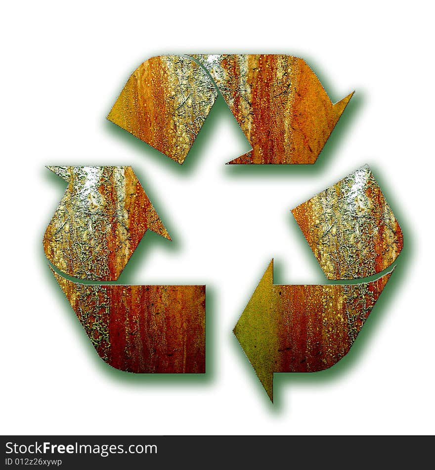 Recycle icon illustration on white background whit green shadow.