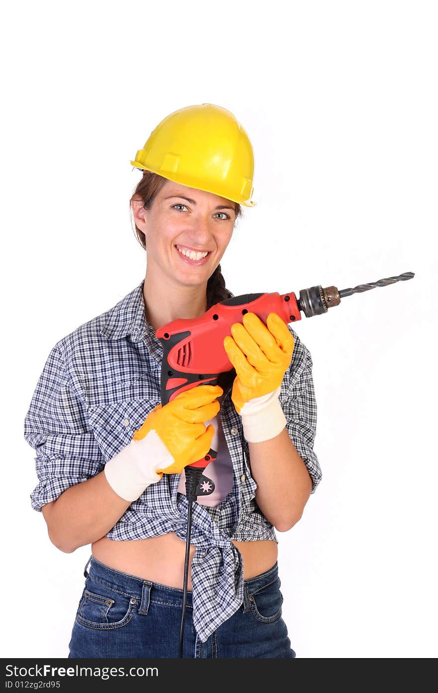 Beauty woman with auger on white background